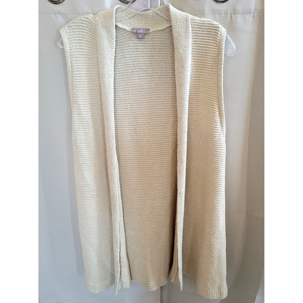 J Jill Sweater Vest Medium Open Front Cardigan Knit Silk Blend Longline 21660